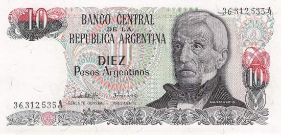 Argentinien p313a-1A 10 Pesos 1983